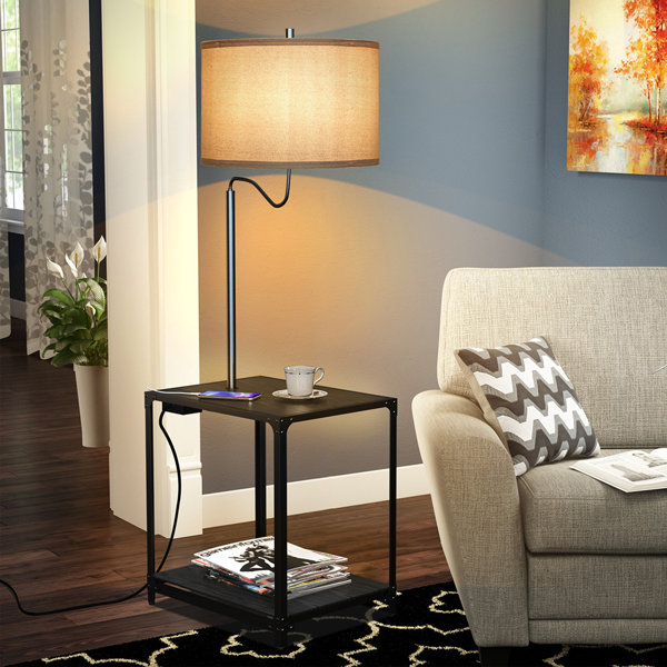 17 Stories LED Floor Lamp With End Table And USB Charging Port, Modern ...